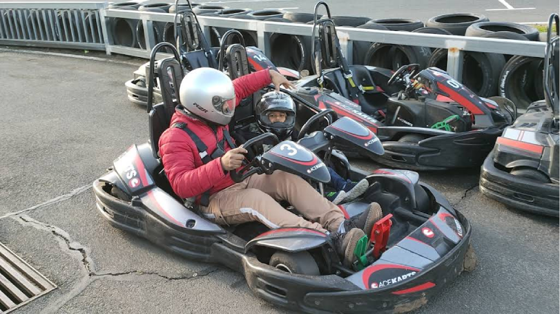 Family members enjoying Melbourne Cup activities at Ace Karts Melbourne, with ki