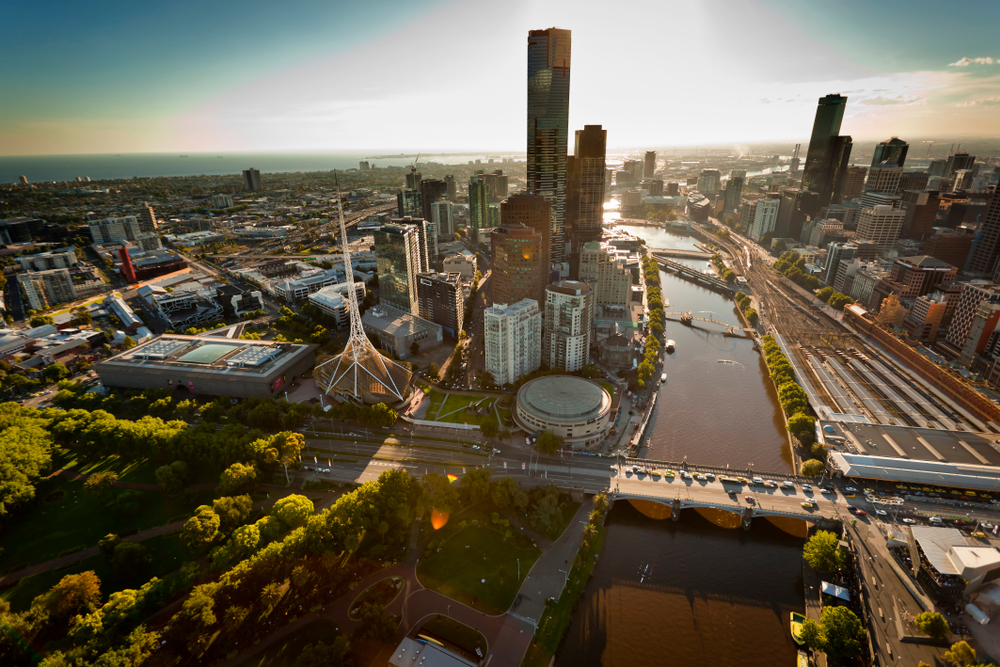 Bird’s eye view of the arts district in Melbourne, where the NGV is located.